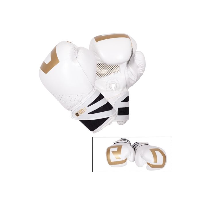 gants de boxe ultimate V5 CUIR Ltd blanc/gold RD boxing