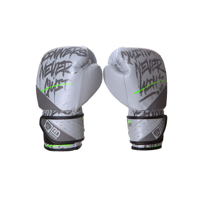 Gants De Boxe Rumble 12oz Cuir Ltd STATEMENT Gris/Vert Fluo V5 RD BOXING
